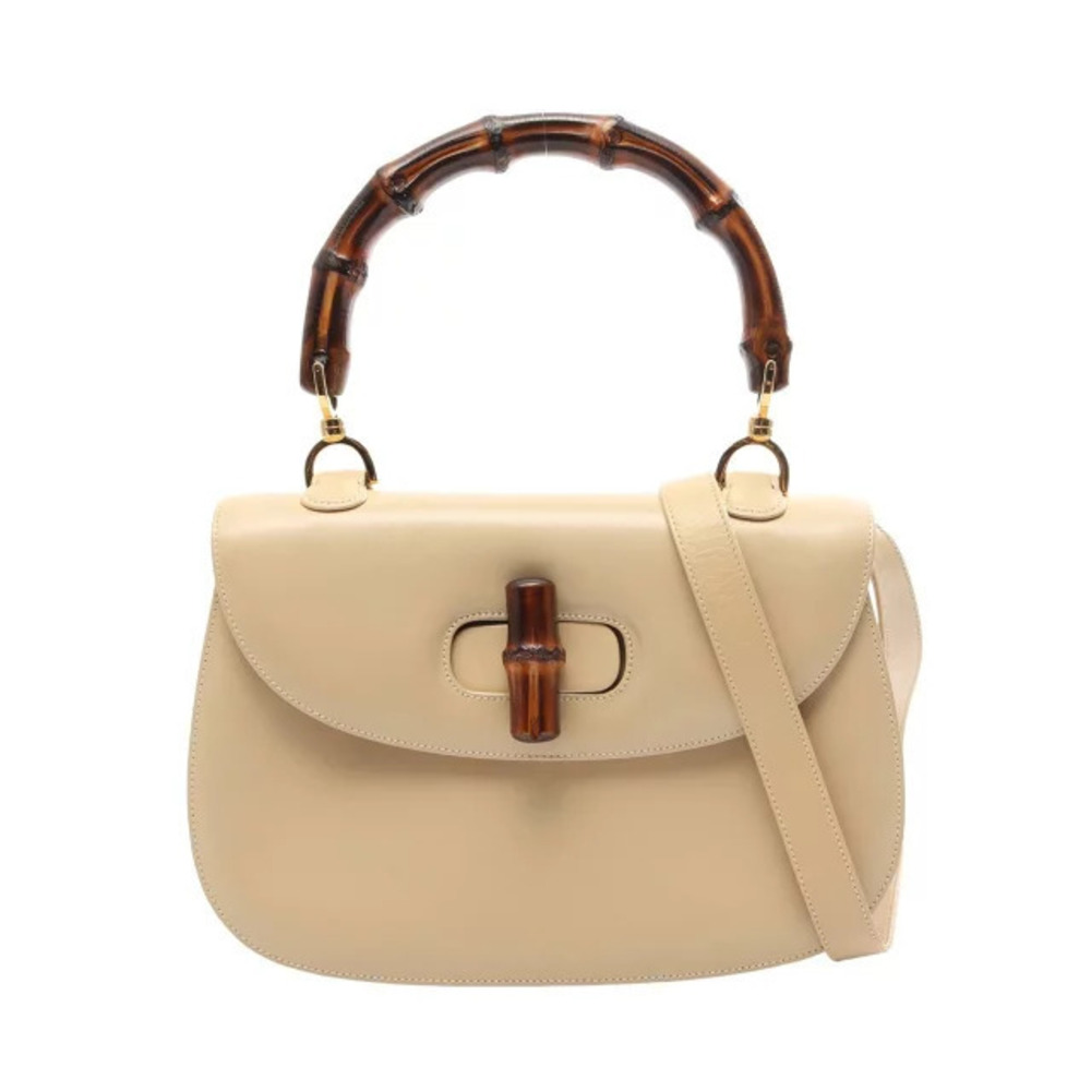 Gucci Bamboo 2Way Crossbody Bag Leather Beige Tan